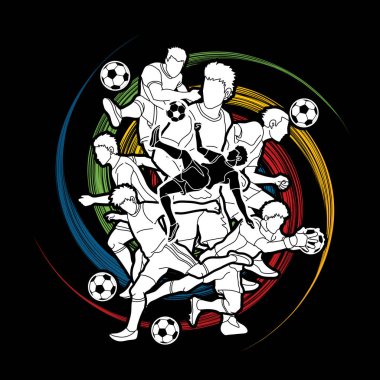Spin tekerlek arka plan grafik vektör tasarlanmış futbol oyuncu takım kompozisyon.