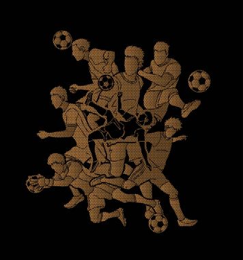 Geometrik desen grafik vektör kullanılarak tasarlanmış futbol takım oyuncusu kompozisyon.