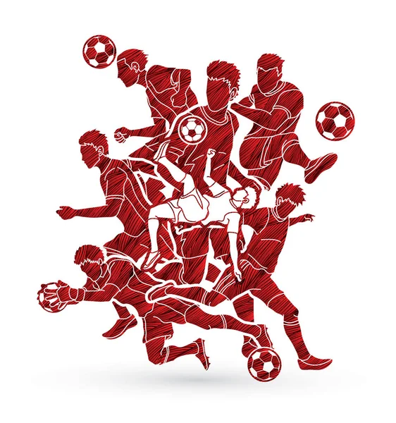 Composition Joueur Équipe Football Conçue Aide Vecteur Graphique Brosse Grunge — Image vectorielle
