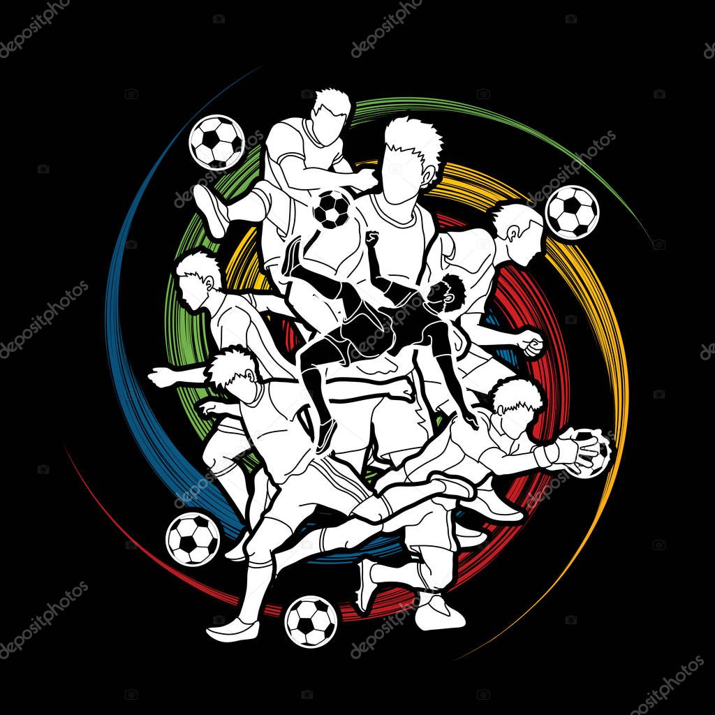 Soccer player team composition designed on spin wheel background  graphic vector.
