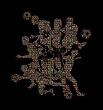 Mozaik desen grafik vektör kullanılarak tasarlanmış futbol oyuncu takım kompozisyon.