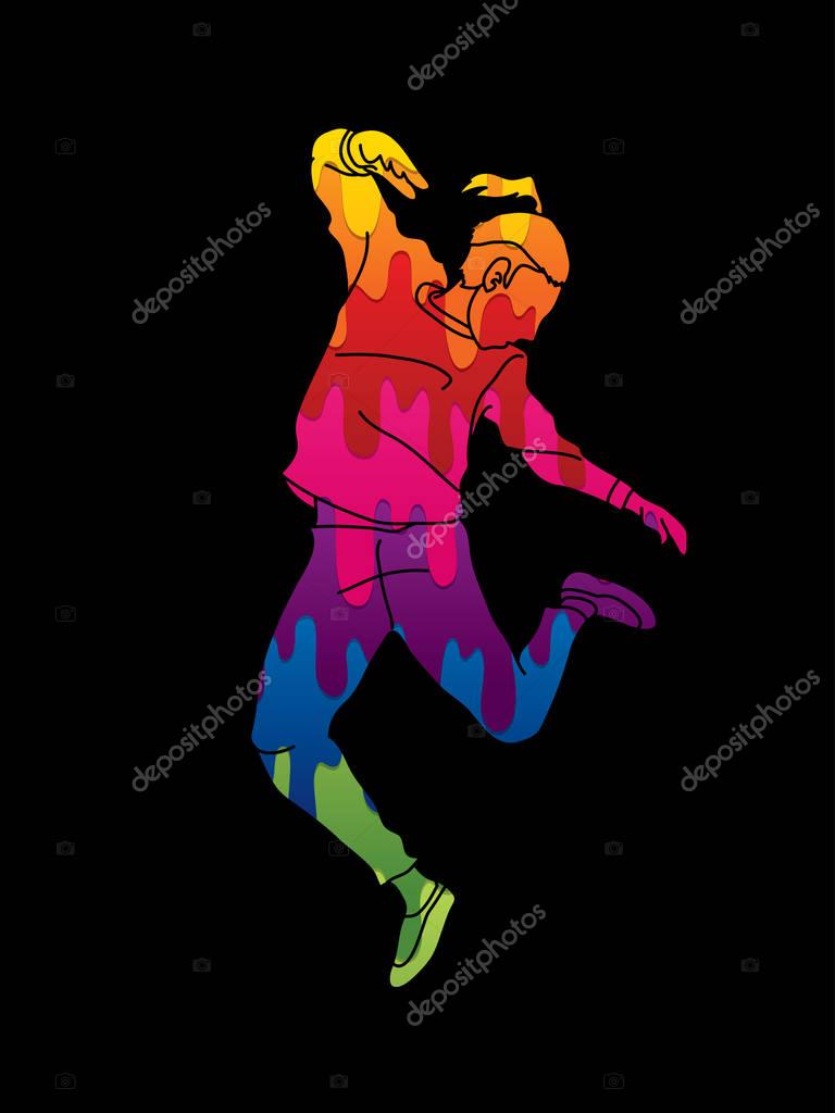 A man dancing, Action designed using colorful graphic vector