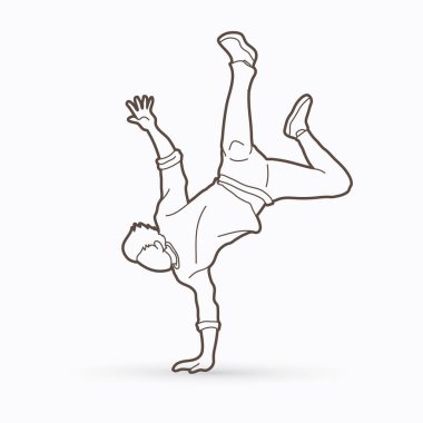 Sokak dansı, B erkek eylem anahat grafik vektör dans dans