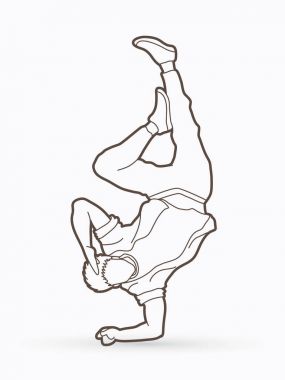 Sokak dansı, B erkek eylem anahat grafik vektör dans dans