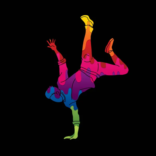 Streetdance Jongens Dansen Dansen Actie Ontworpen Met Behulp Van Kleurrijke — Stockvector