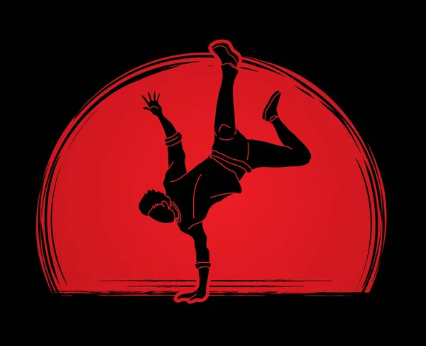 Street Dance Boys Dance Dancing Action Designed Sunset Background Graphic — Stock Vector