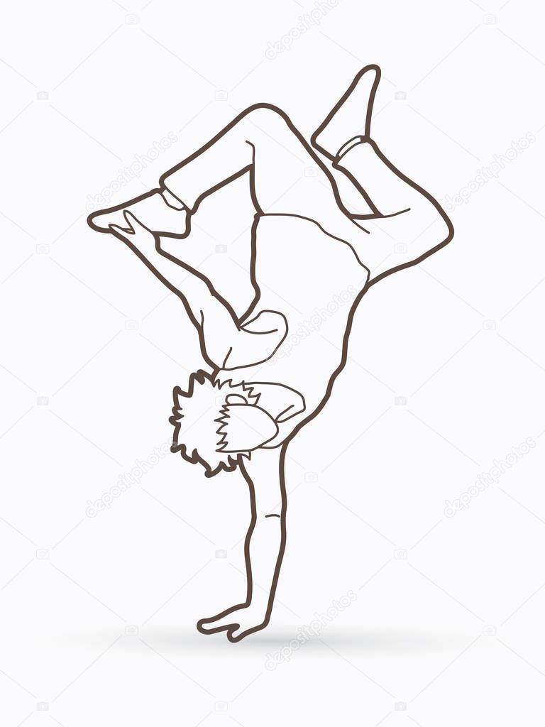 Street dance, B boys dance, Dancing action outline graphic vector