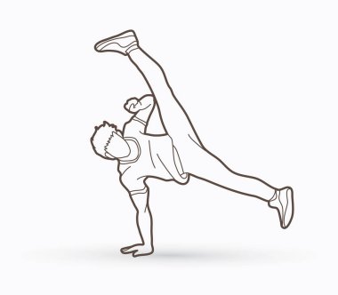 Sokak dansı, B çocuklar dans, Hip Hop dans eylem anahat grafik vektör