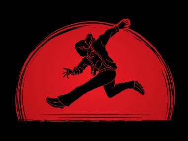 Sokak dansı, B çocuklar dans, Hip Hop dans eylem günbatımı arka plan grafik vektör tasarlanmış