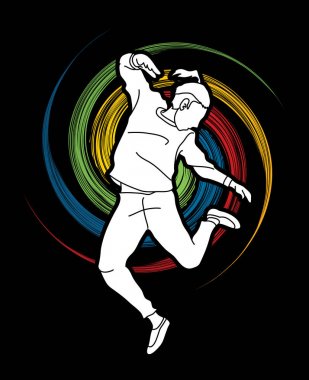 Sokak dansı, B çocuklar dans, Hip Hop dans eylem spin tekerlek arka plan grafik vektör tasarlanmış