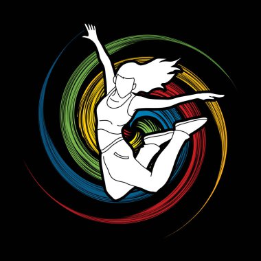 Sokak dansı, B çocuklar dans, Hip Hop dans eylem spin tekerlek arka plan grafik vektör tasarlanmış