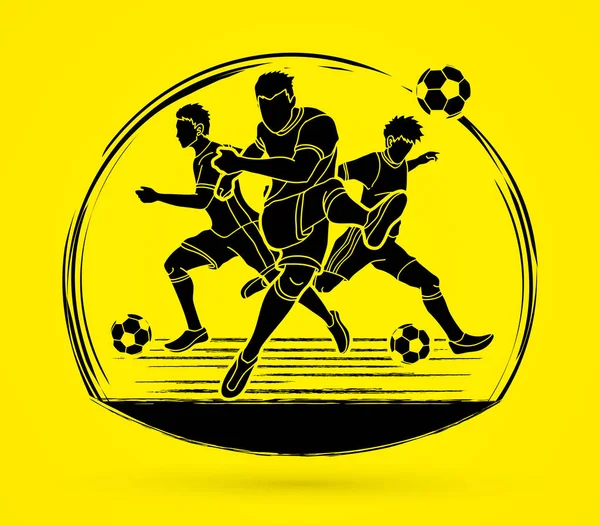 Vector Gráfico Composición Equipo Tres Jugadores Fútbol — Archivo Imágenes Vectoriales