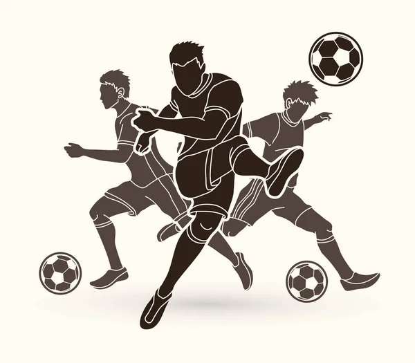 Τρεις Ποδόσφαιρο Player Ομάδα Σύνθεση Γραφικών Διανύσματος — Διανυσματικό Αρχείο