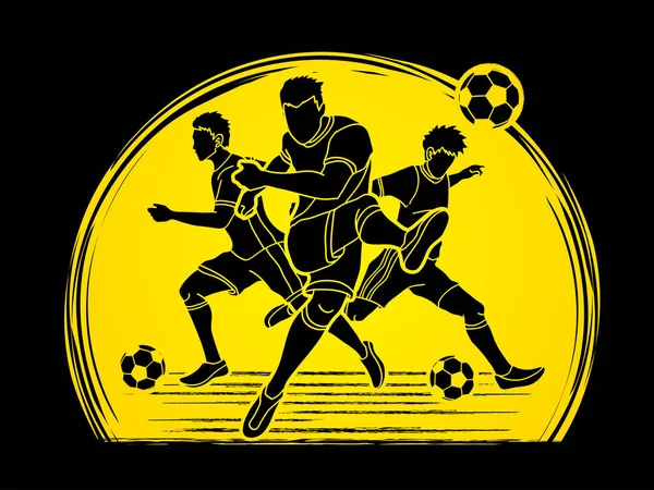 Composición Equipo Tres Jugadores Fútbol Diseñado Vector Gráfico Fondo Luz — Archivo Imágenes Vectoriales