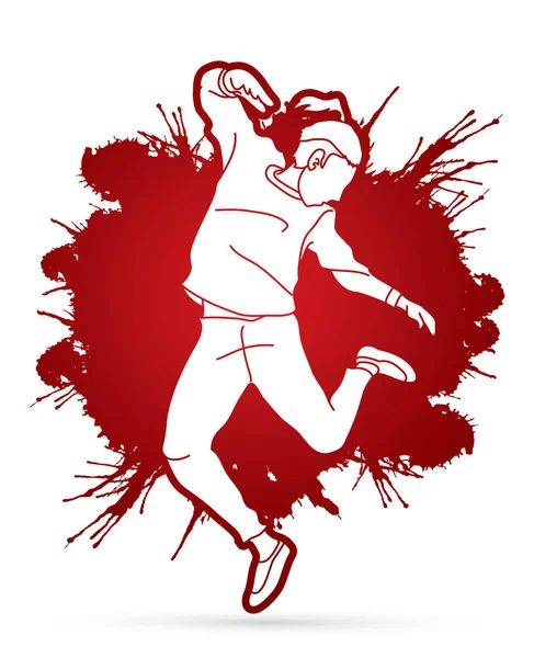 街头舞蹈 男孩跳舞 嘻哈舞蹈行动设计的飞溅血液背景图形矢量 — 图库矢量图片