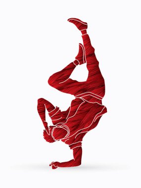 Sokak dansı, B çocuklar dans, Hip Hop dans eylem grunge fırça grafik vektör kullanılarak tasarlanmış