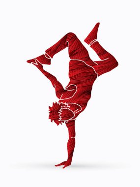 Sokak dansı, B çocuklar dans, Hip Hop dans eylem grunge fırça grafik vektör kullanılarak tasarlanmış