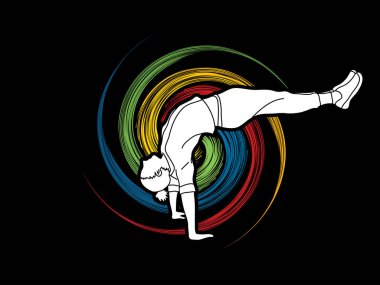 Sokak dansı, B çocuklar dans, Hip Hop dans eylem spin tekerlek arka plan grafik vektör tasarlanmış