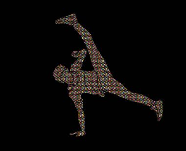 Sokak dansı, B çocuklar dans, Hip Hop dans eylem mozaik desen grafik vektör kullanılarak tasarlanmış
