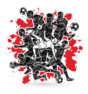 Sıçramak mürekkep arka plan grafik vektör tasarlanmış futbol oyuncu takım kompozisyon.