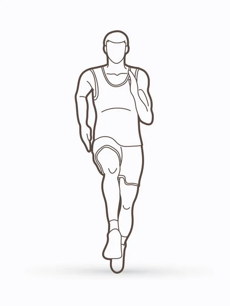 Athlet Läufer Ein Mann Läufer Läuft Umrissgrafik Vektor — Stockvektor