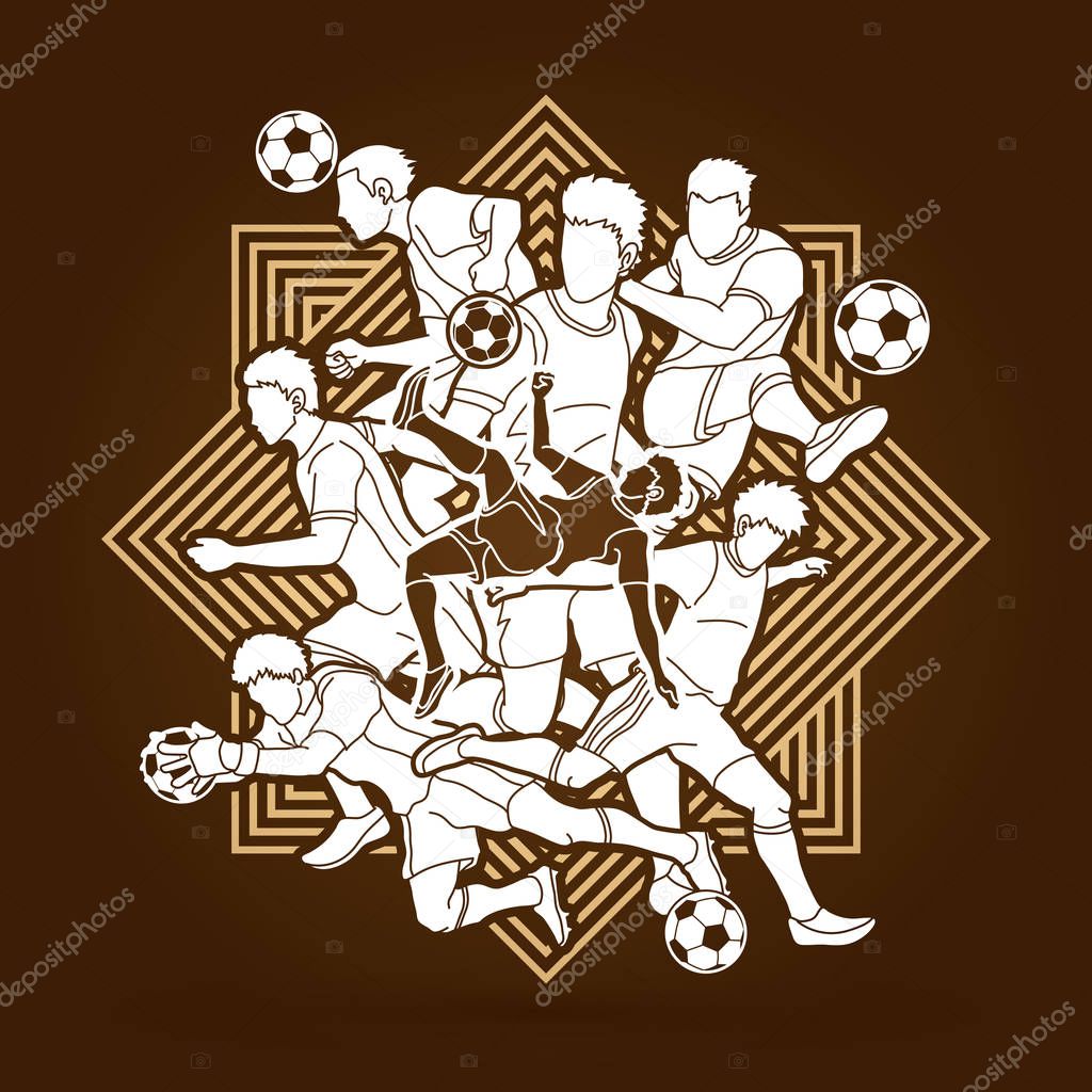Soccer player team composition designed on line square background graphic vector.