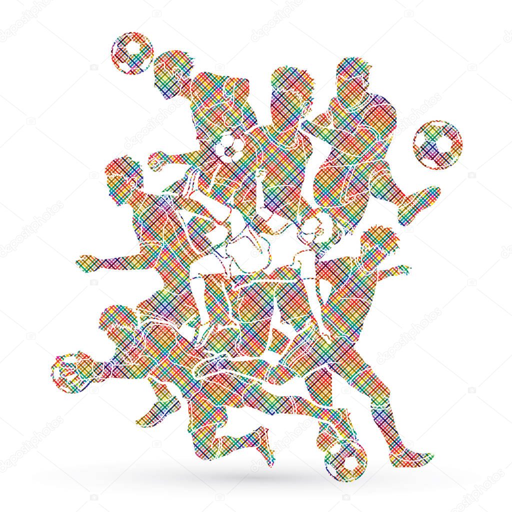 Soccer player team composition designed using colorful pixels graphic vector.