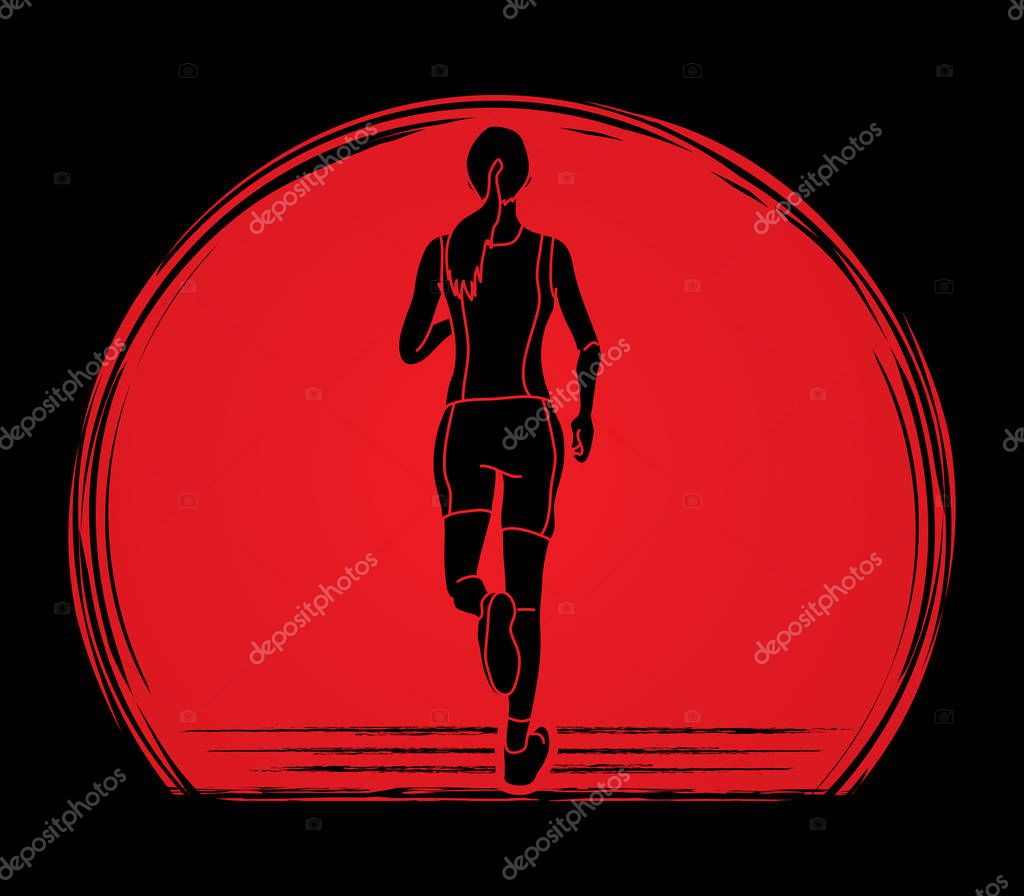 Athlete runner, A woman runner running designed on sunlight background graphic vector