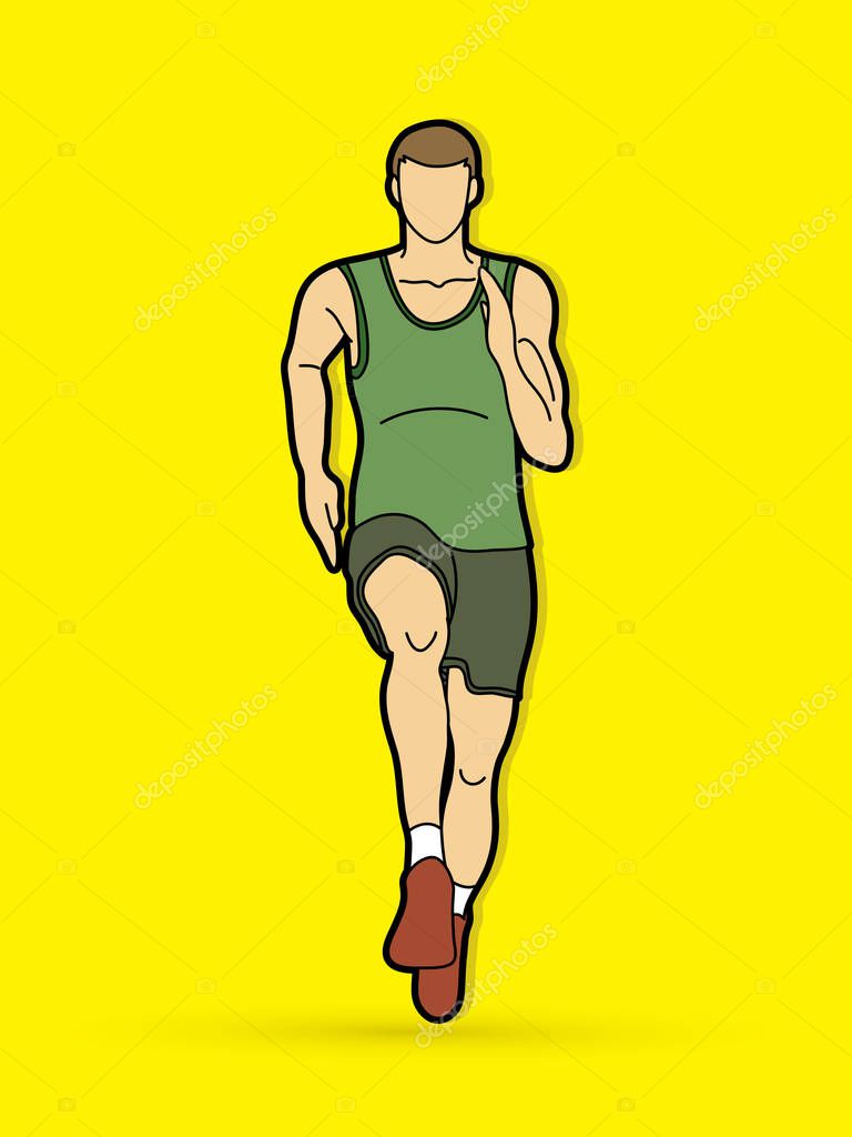 Athlete runner, A man  runner running front view graphic vector