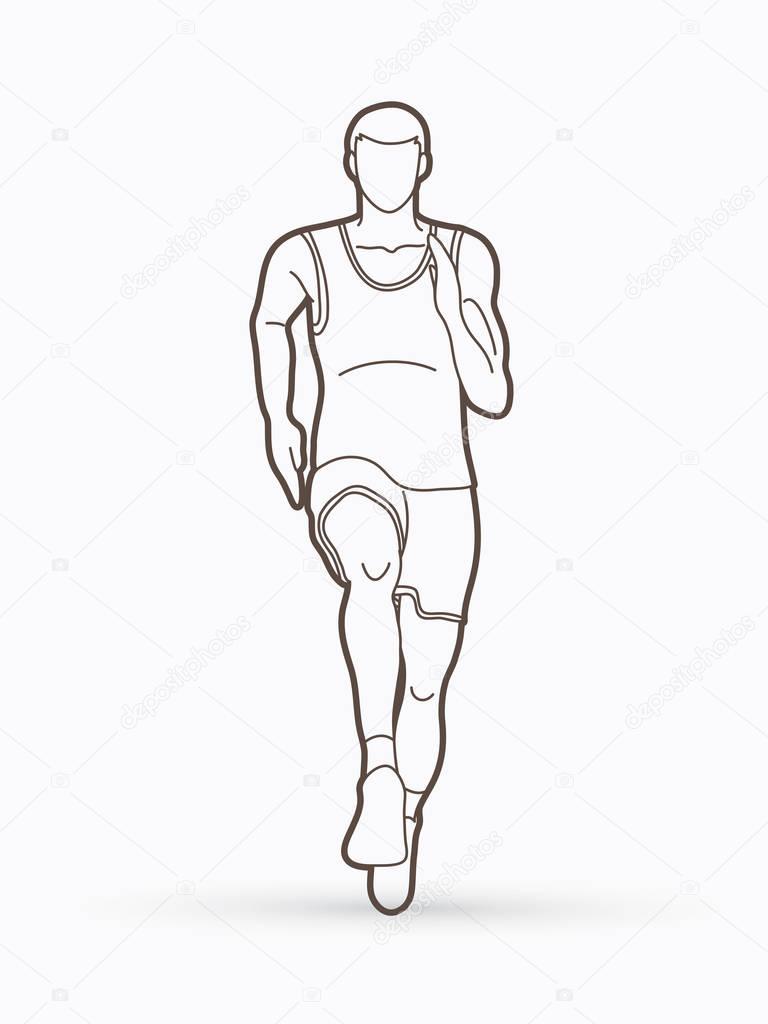 Athlete runner, A man  runner running front view outline graphic vector