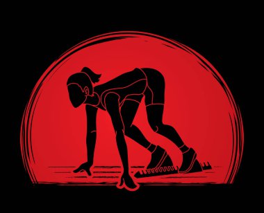 Atlet koşucu, bir kadın hazırlayın güneş ışığı arka plan grafik vektör tasarlanmış eylem yayınlamaya başlamak