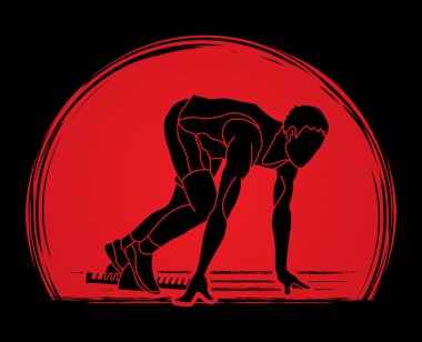 Atlet koşucu, bir adam hazırlamak güneş ışığı arka plan grafik vektör tasarlanmış eylem yayınlamaya başlamak