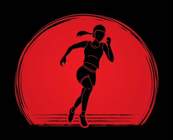 Runner Lekkoatleta Biegacz Kobieta Przeznaczony Światło Słoneczne Tło Wektor Graficzny — Wektor stockowy