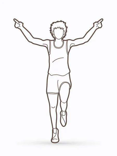 Atlet Běžec Muž Běžec Běží Grafický Vektorový Obrys Vítěz — Stockový vektor