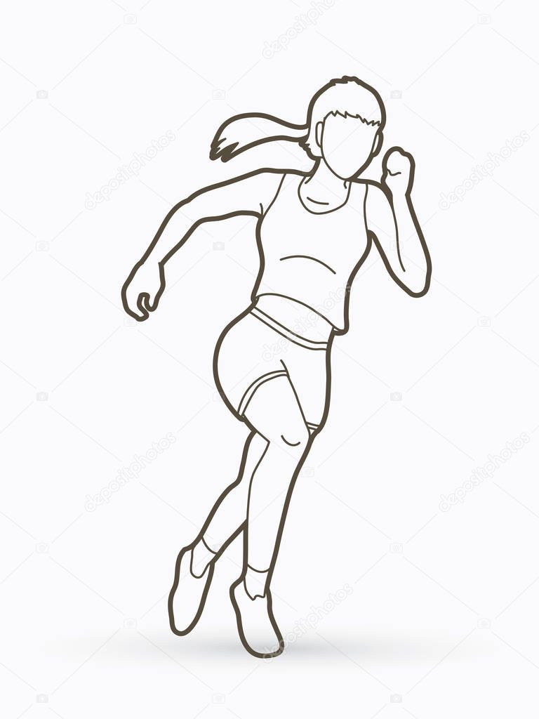 Athlete runner, A woman runner running outline graphic vector