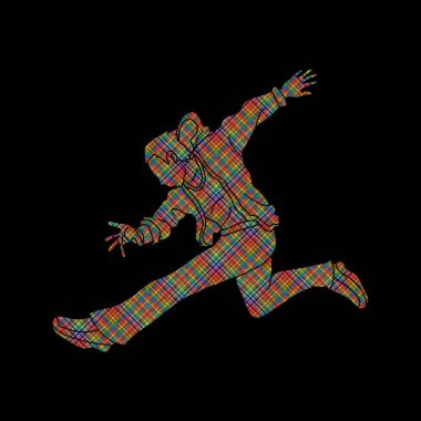 Sokak dansı, B çocuklar dans, Hip Hop dans eylem renkli piksel grafik vektör kullanılarak tasarlanmış