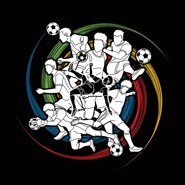 Zusammensetzung Der Fußballmannschaft Auf Einem Spinnrad Hintergrundgrafik Vektor — Stockvektor