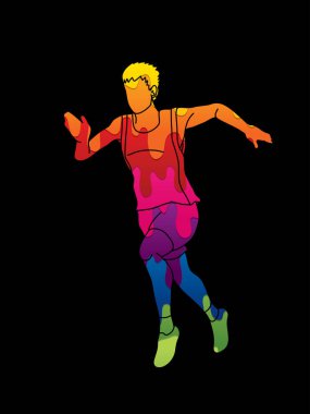 Atlet runner, çalışan bir adam atlet renkli grafik vektör kullanılarak tasarlanmış