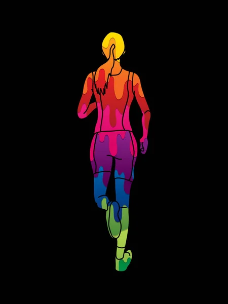 アスリート ランナー 実行する女性ランナーは カラフルなグラフィック ベクトルを使用して設計 — ストックベクタ