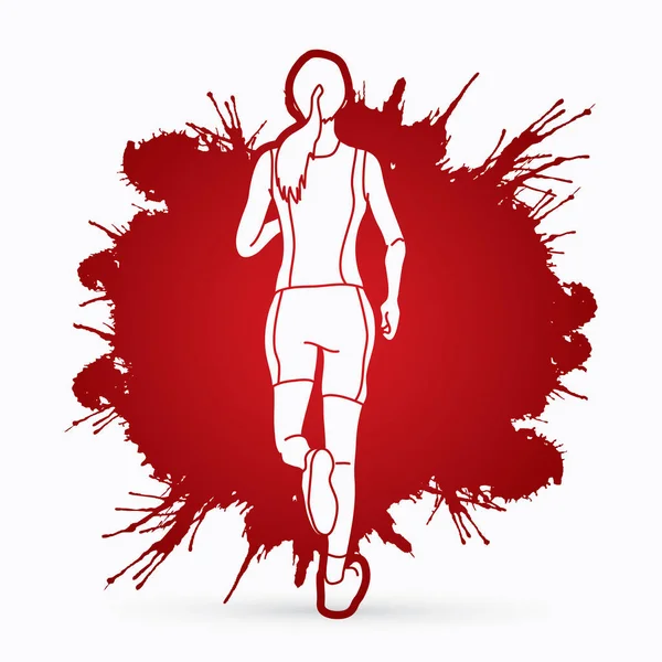 Athlete Runner Woman Runner Running Designed Splatter Blood Background Graphic — Stock Vector