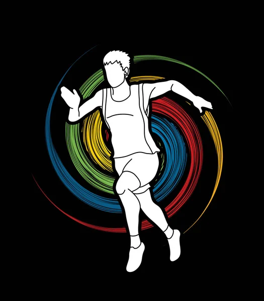 Спортсмен Бегун Бегун Работающий Спиновом Колесе Графический Вектор — стоковый вектор