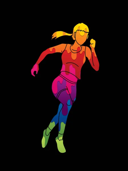 アスリート ランナー 実行する女性ランナーは カラフルなグラフィック ベクトルを使用して設計 — ストックベクタ