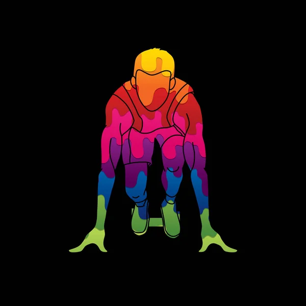 Atlet Koşucu Bir Adam Hazırlamak Renkli Grafik Vektör Kullanılarak Tasarlanmış — Stok Vektör