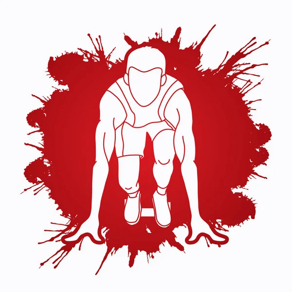 Спортсмен Бегун Человек Готовит Запуск Действие Разработанное Брызгах Крови Фоновый — стоковый вектор