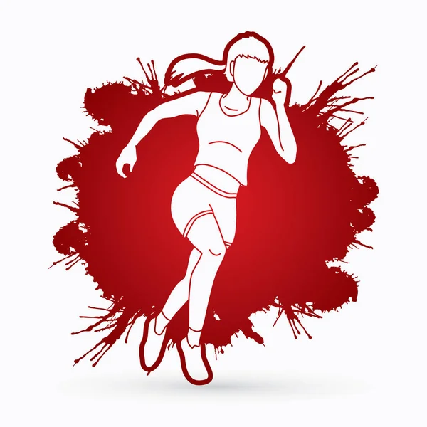 Atlet Běžec Žena Běžec Běží Navržen Grafický Vektorový Pozadí Krev — Stockový vektor