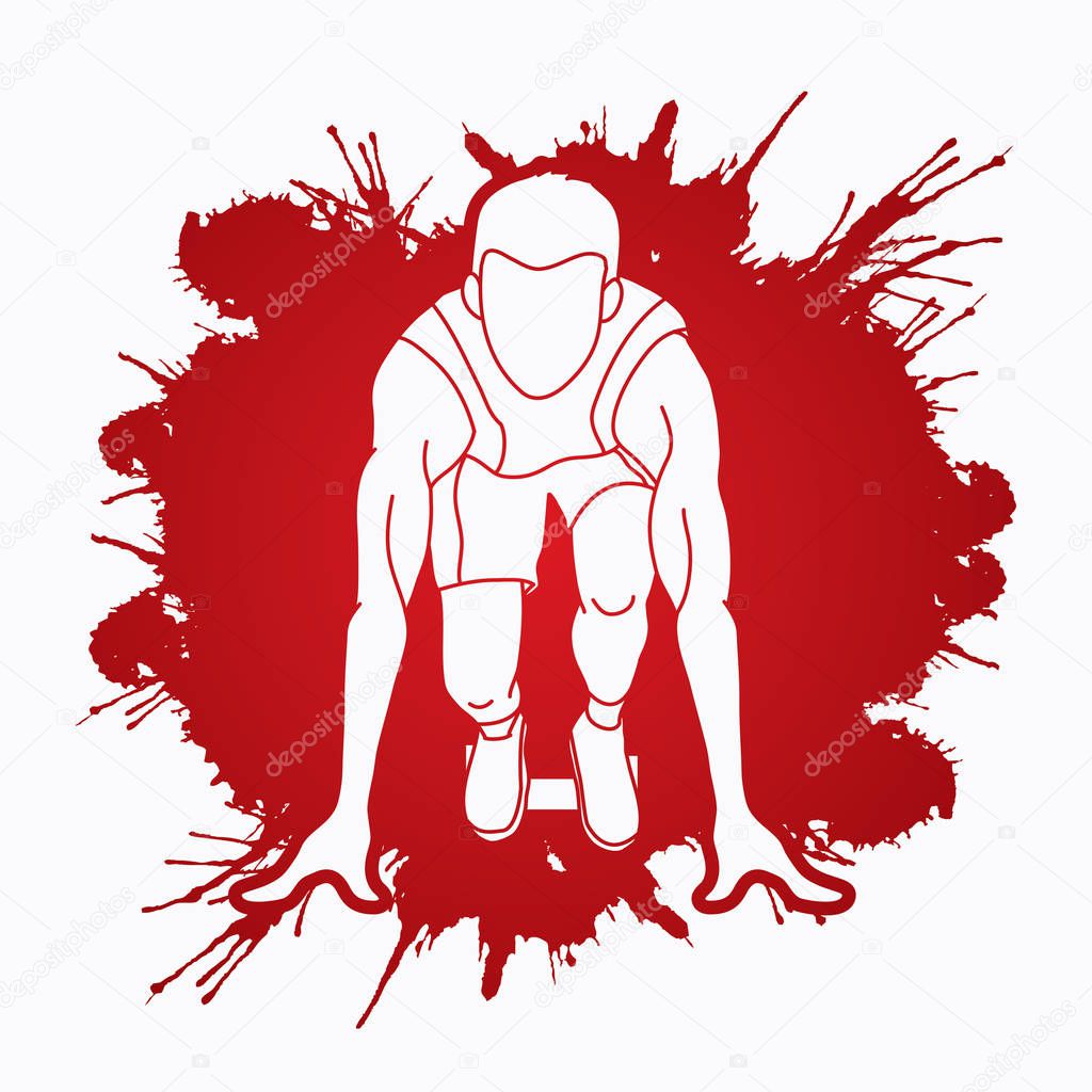 Athlete runner, A man prepare start running action designed on splatter blood background graphic vector