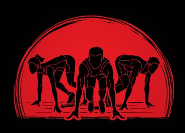 İnsanlar koşmak, koşucu, Maraton çalıştıran, takım çalıştıran, bir grup insan grafik vektör çalışan çalışma. 