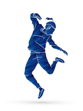 Dansçı, Hip hop, Street Dance, B çocuk dans eylem mavi grunge fırça grafik vektör kullanılarak tasarlanmış.