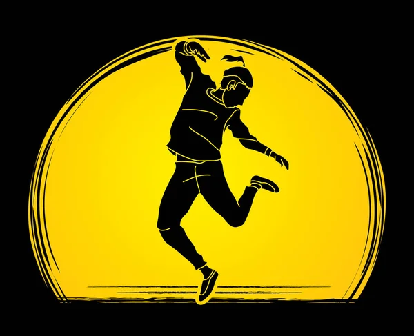 街头舞蹈 男孩舞蹈动作设计月光背景图形矢量 — 图库矢量图片