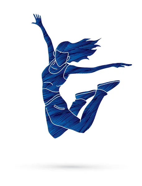 街头舞蹈 男孩舞蹈动作设计使用蓝色垃圾画笔图形矢量 — 图库矢量图片